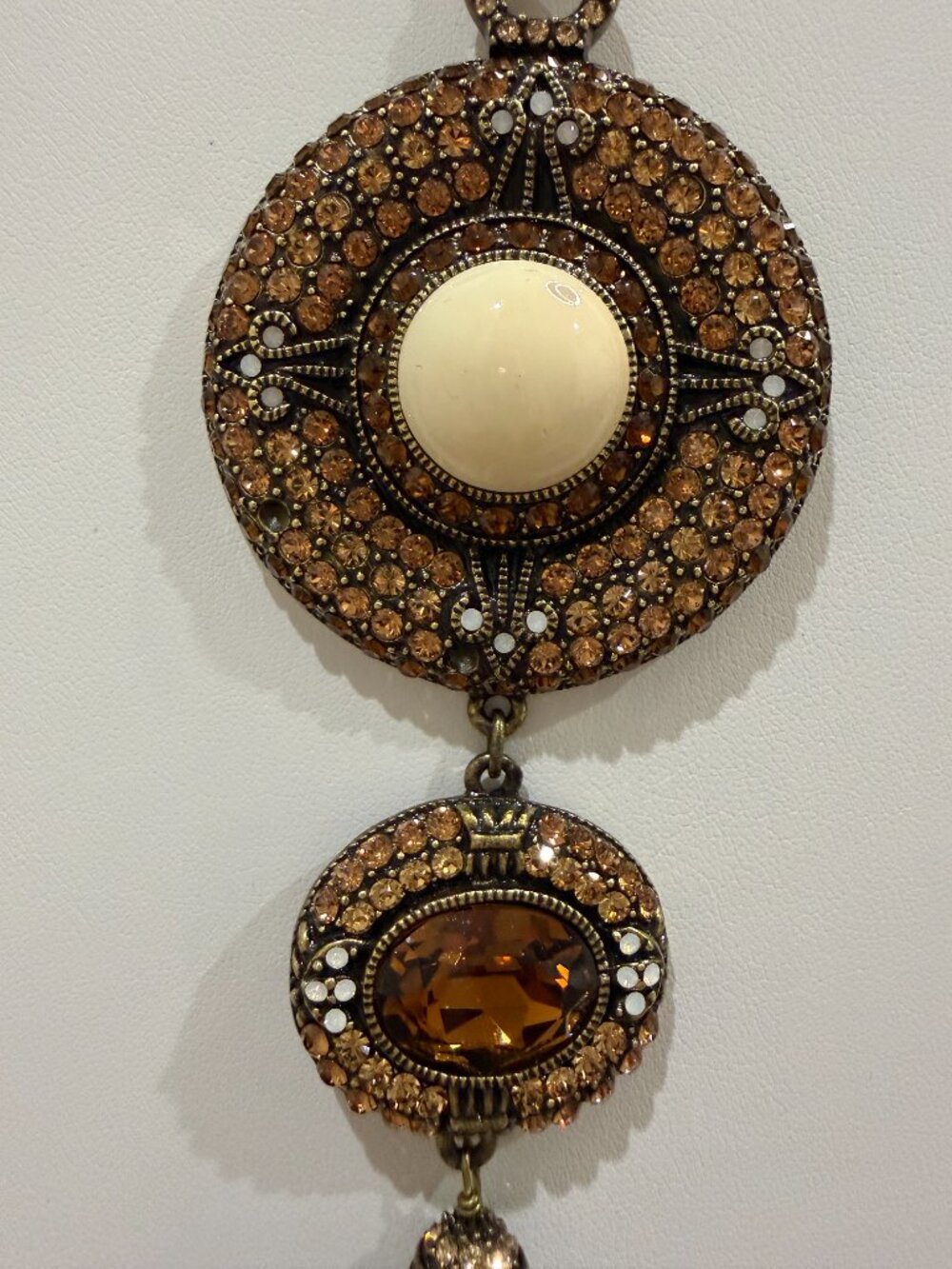 Heidi Daus Triple Strand Beaded Drop Statement Necklace Black Amber Crystal - Picture 4 of 14
